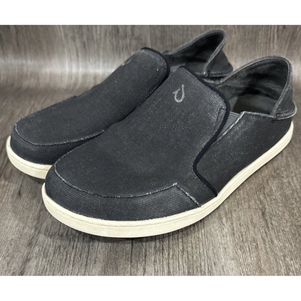 Olukai Sneakers Mens 8 M Nohea Lole Boat Beach Shoes Slip On Black Dark Shadow